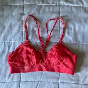 Reddish-pink lace bralette